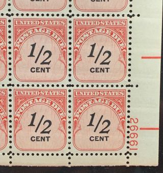 U.  S.  Postage Due 1/2 Cent Full Sheet,  Shiny Gum,  Scott J88,  MNH,  Very Fine Cond. 3