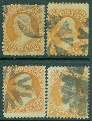Edw1949sell : Usa 1861 Scott 71.  4 Stamps W/interesting Cancels.  Cat $760