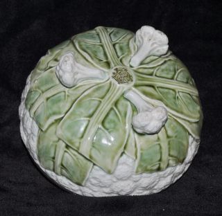 Early Villeroy & Boch Majolica Cauliflower Head Figural Serving Bowl Silver Rim 3