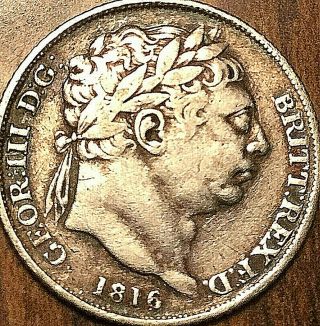 1816 Uk Great Britain Geo Iii Silver Sixpence Coin