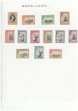Swaziland Early Qe2 Stamps To £1 Pound On Page From Old Album