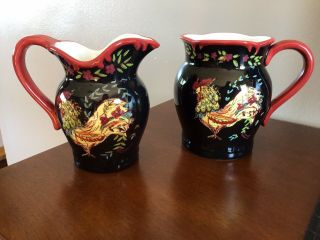April Cornell Hand - Painted Cream Pitcher,  Mug Cup Provence Rooster Design