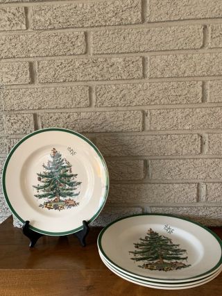 Set Of 4 Spode Porcelain Christmas Tree 10 3/4 " Dinner Plates