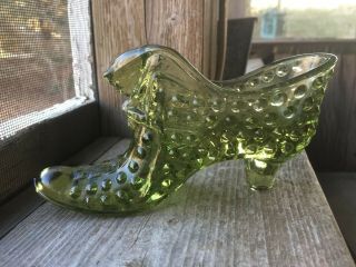 Vintage Fenton Colonial Green Glass Shoe With Cat Head