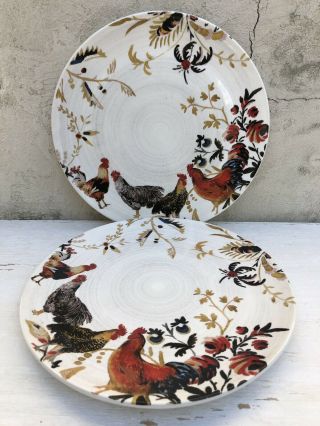 Set Of 2 Williams Sonoma Rooster Francais 2008 - 12 " Dinner Plates - Italy