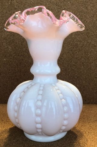 Fenton Silvercrest Cased White/pink Melon Shape Vase 6 - 1/4”