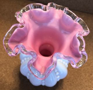Fenton silvercrest cased white/pink melon shape vase 6 - 1/4” 2