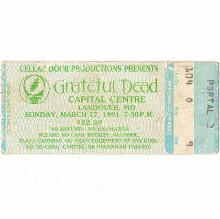Grateful Dead Concert Ticket Stub Landover Md 3/17/91 Capital Mail Order Rare