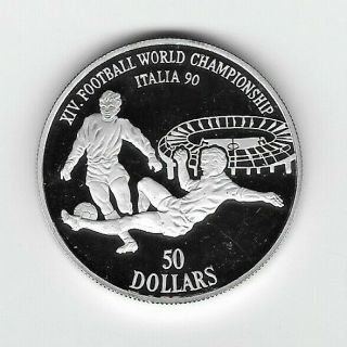 Cook Islands:50 Dollars 1990 Soccer Italy 1990 Silver Proof (see Scans)