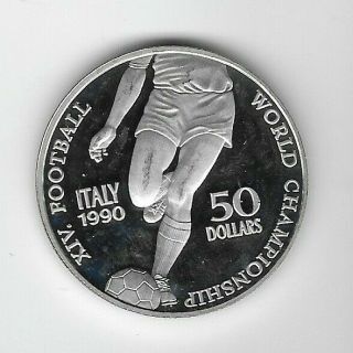 Niue:50 Dollars 1990 Soccer Italy 1990 Silver Proof (see Scans)
