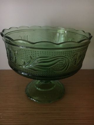 Vintage E.  O.  Brody Co,  Green Glass Pedestal Dish /bowl,  M - 6000.  5 - 1/2”