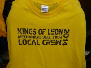2014 Kings Of Leon Mechanical Bull Local Crew Concert Mens Xl Yellow T - Shirt F6