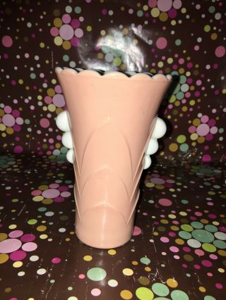 Vintage Fire King Jadeite Flower Vase Art Deco Scalloped Fan Peachy Pink