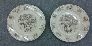 Two Vintage Shenango China Round Up 9 " Plates - Western Cowboy Restaurant Ware