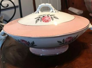 Cunningham & Pickett China Norway Rose Pattern Oval Serving Lidded Dish - 12”