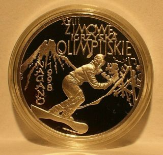 Poland 1998 10 Zlotych Nagano Japan Xviii Winter Olympics Silver Proof Y 341