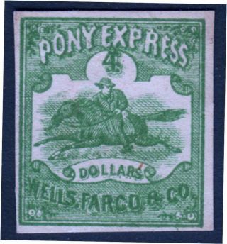 Us Sc 143l2 Wells,  Fargo & Co.  4c Pony Express (1860s),  Green