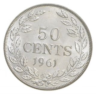 Silver - World Coin - 1961 Liberia 50 Cents - World Silver Coin 10.  2 Grams 731