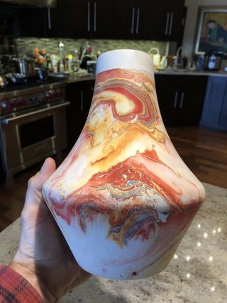 Large Nemadji Pottery Ceramic Swirl Vase 9”
