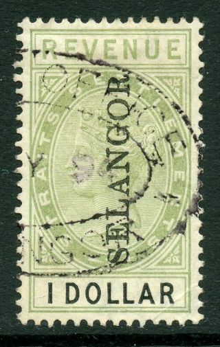 Malaya Selangor State 1889 $1 One Dollar Green & Black Revenue