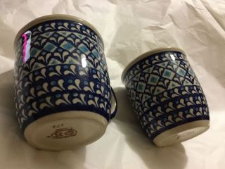 Pair (2) Boleslawiec Zaklady Blue Kaleidoscope Coffee Mug/cup - 12 Oz