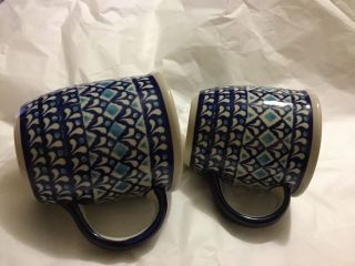 Pair (2) Boleslawiec Zaklady Blue Kaleidoscope Coffee Mug/Cup - 12 oz 3