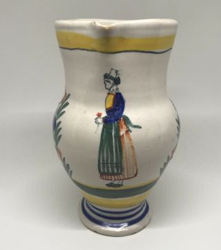 Henriot Quimper France Hand Painted Pottery Pitcher Woman 6 1/4” Inch High