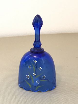 Fenton Glass Bell Cobalt Blue With Flowers Hand Painted And Signed