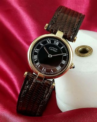 Ladies Must de CARTIER Watch.  Gold Plated.  With Factory Box 2