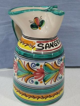 Toledo Signed Handcrafted Pottery Art Water Pitcher Vase Sangria