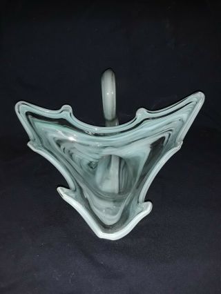 Vintage Art Glass Blue Hand Blown Glass Swan Candy Dish Bowl 12 
