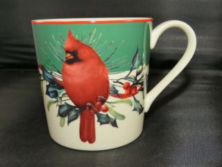 LENOX MUGS WINTER GREETINGS GREEN WITH RED CARDINALS CHRISTMAS Set of 4pc 2