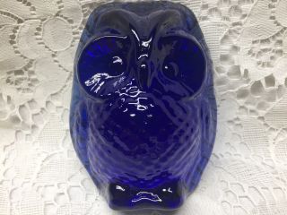 Blue Vaseline Glass Owl Bird Screech Paperweight Cobalt Uranium Radioactive Art