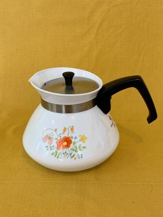 Corning Ware Floral Orange Yellow Pink 6 Cup Coffee Pot For Stove P - 104 5