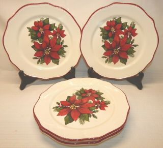 Set Of 4 Better Homes & G Holiday 2009 Poinsettia Limited Edition Salad Plates