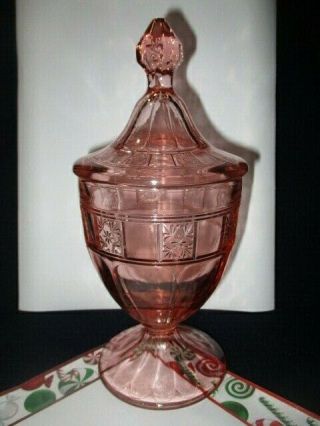 Jeannette Doric Pink Glass Candy Jar & Lid Accent Piece Too
