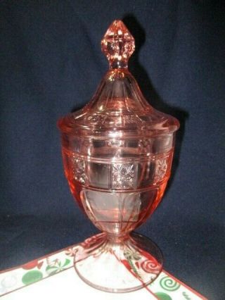 JEANNETTE DORIC PINK GLASS CANDY JAR & LID ACCENT PIECE TOO 2