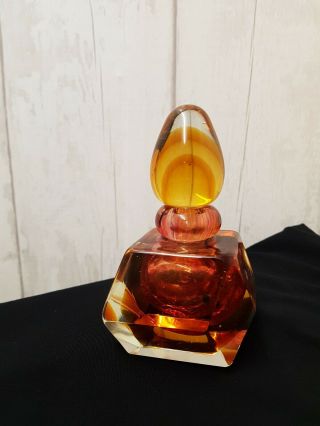 Vintage Perfume Bottle Glass Art Gold Amber