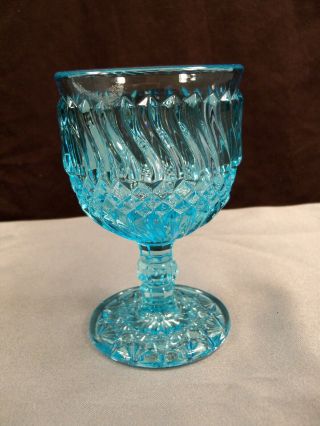Fenton / L.  G.  Wright Light Blue Glass Wine Goblet - Jersey Swirl Pattern