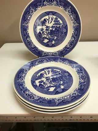 Set/4 Vintage Blue Willow Ware Lunch/dinner Plate Royal China Underglaze Usa