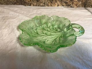 Vintage Green Depression Glass Cabbage Leaf Shaped Candy Nut Dish