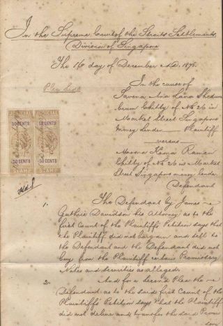 Straits Settlements Document Malaya Singapore Judicial Revenues 1878 Fiscal