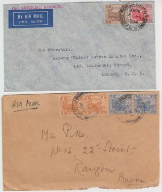 1934/35 Federated Malay States 2x Air Mail Covers Kuala Lumpur - London,  Ipo - Burma