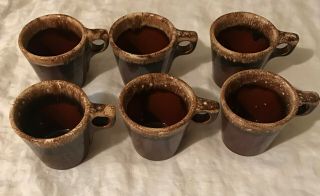 Set Of 6 Hull Pottery Brown Drip Coffee Tea Mugs 10 Oz Cups Oven Proof Usa