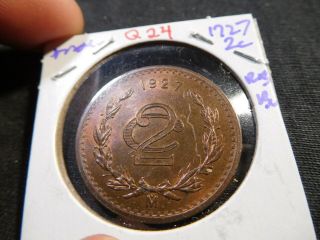 Q24 Mexico 1927 2 Centavos Bu Red Brown