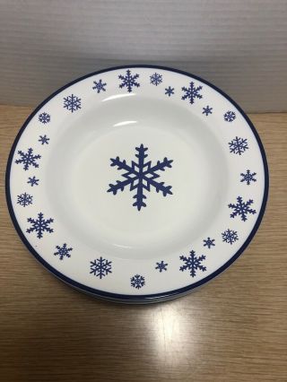 Meiwa Art Snowflake Blue And White Bowls Set Of 5 Discontinued Dated 2000 - Euc