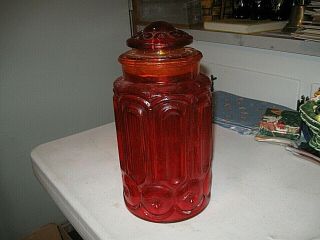 Vintage L.  E.  Smith Moon And Stars Canister Jar Red And Amber Amberina About 11 "