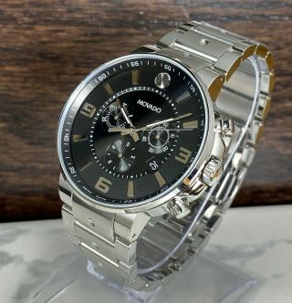 Movado Se Pilot Silver Tone Black Dial Chronograph Swiss Made Watch 0606759 Date