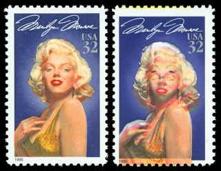 Scott 2967 1995 32c Marilyn Monroe Red And Yellow Color Shift Error Nh