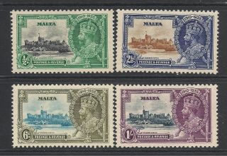 Malta 1935 Silver Jubilee Set (extra Flagstaff On 1/2d Stamp) Sg210 - 13 Mnh